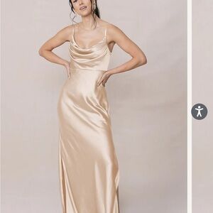 Revelry Skye Satin Maxi Dress in Gold Champagne